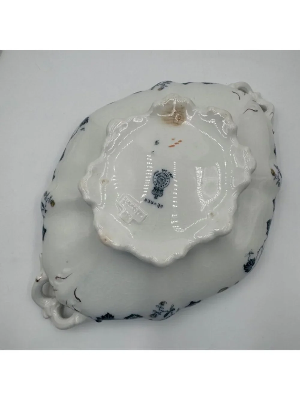 Vintage Hanley England Sevres Porcelain Tureen With Lid Gilt Floral Design